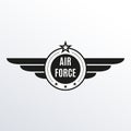 Air force badge with wings and star. Army and military emblem. Airforce logo. Vector illustration. Royalty Free Stock Photo